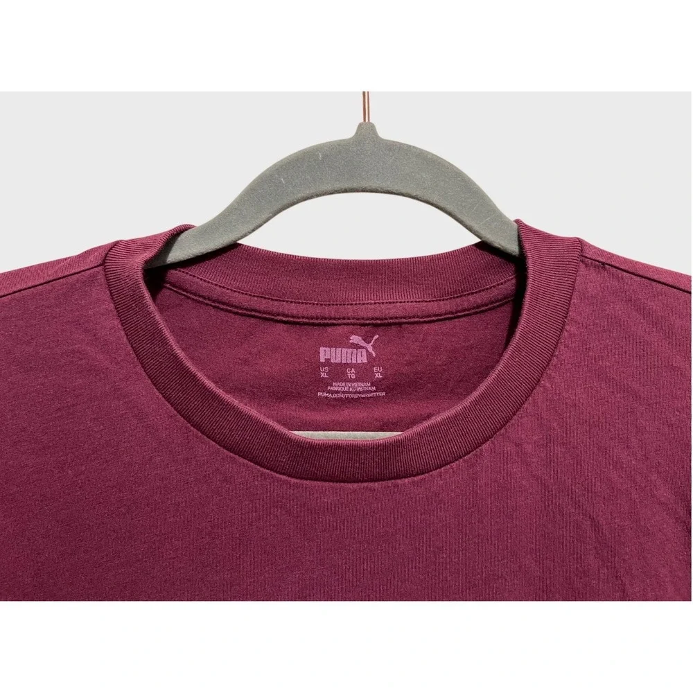 Puma Womens Boxy Pocket T-Shirt Burgundy Script Logo XL Short Sleeve-Retro - Picture 5 of 11